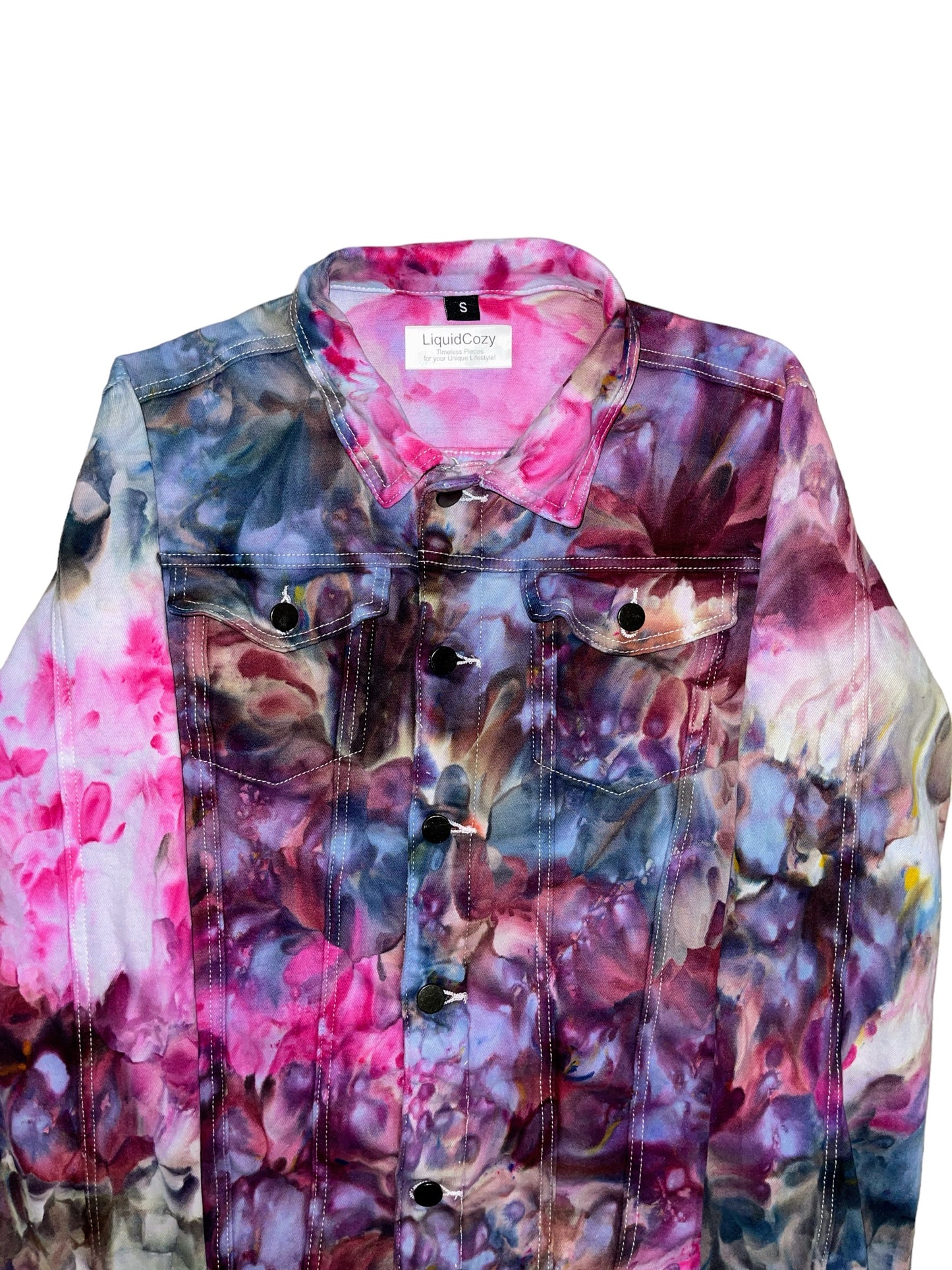 Unisex Relaxed Fit Denim Jacket in Liquid Kaleidoscope Dreams 