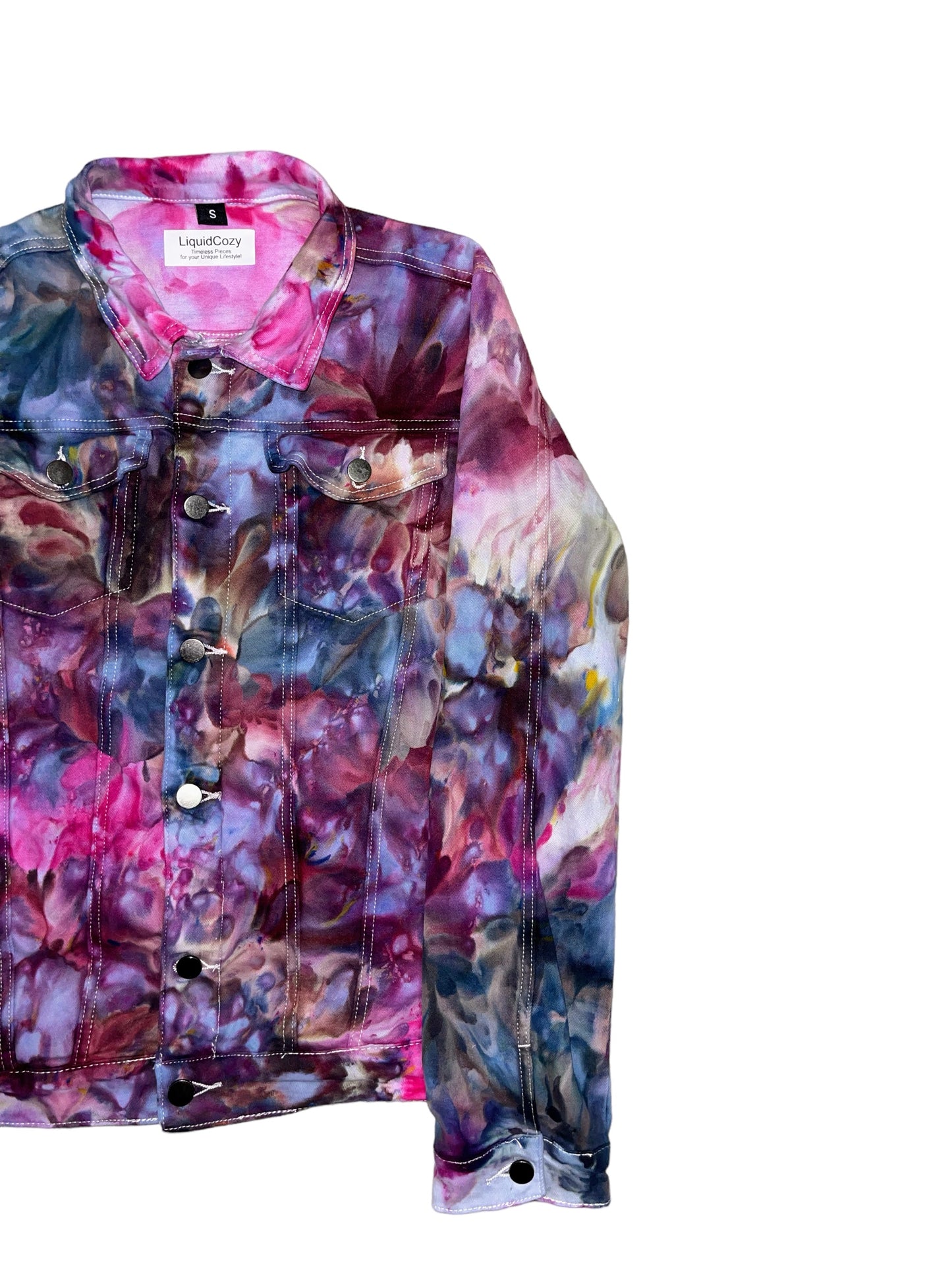 Unisex Relaxed Fit Denim Jacket in Liquid Kaleidoscope Dreams 