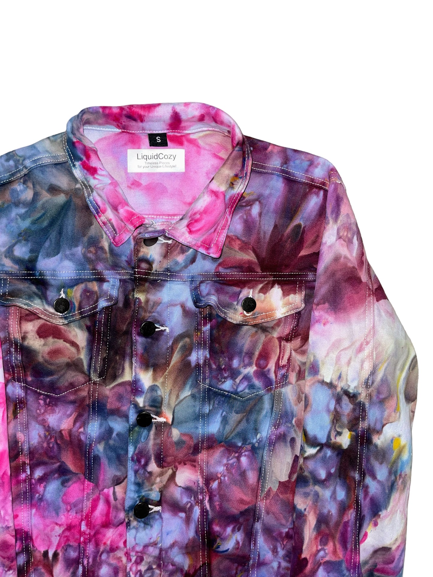 Unisex Relaxed Fit Denim Jacket in Liquid Kaleidoscope Dreams 