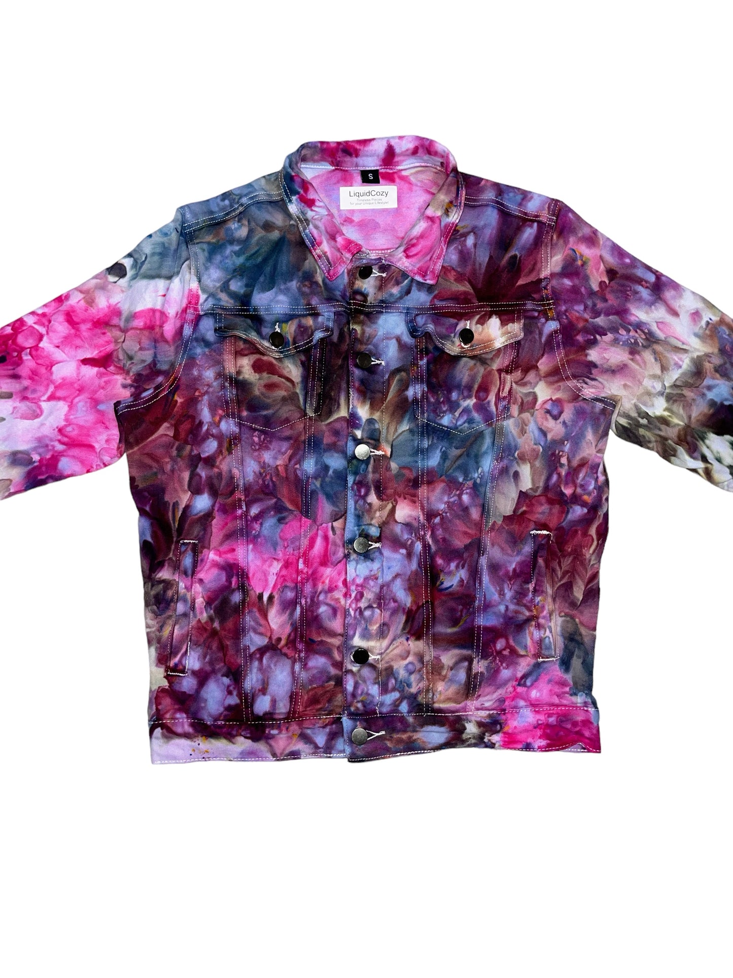 Unisex Relaxed Fit Denim Jacket in Liquid Kaleidoscope Dreams 