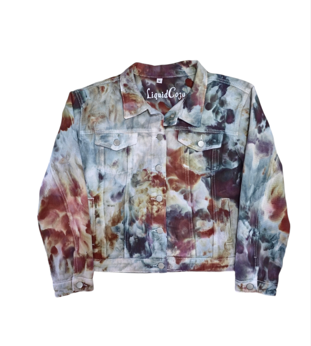 Women's Tie Dye Denim Jacket, Hand Dyed Denim Jacket in Liquid Chocolate
