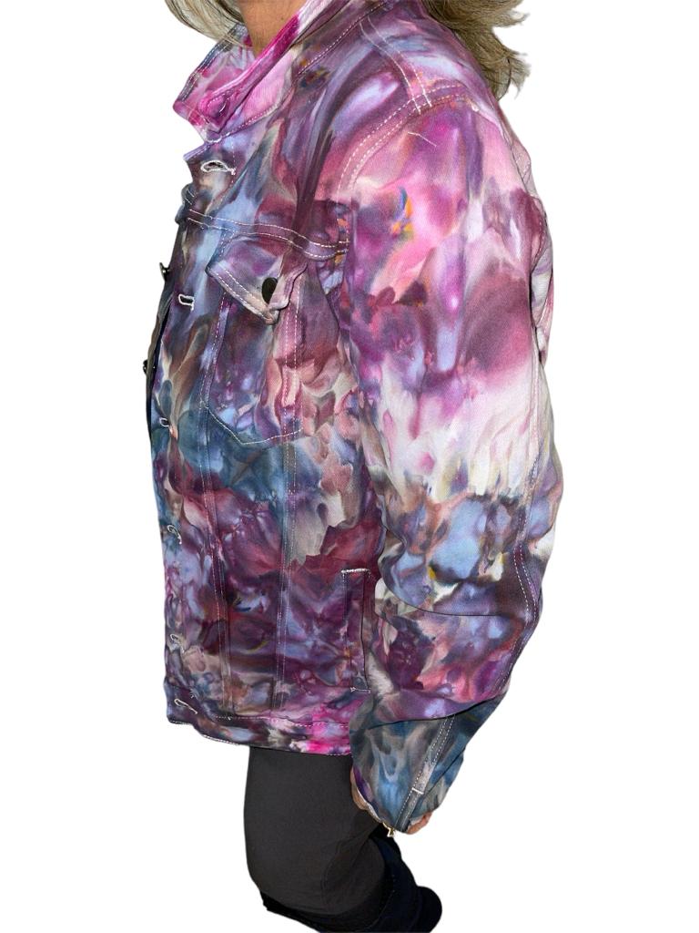 Unisex Relaxed Fit Denim Jacket in Liquid Kaleidoscope Dreams 