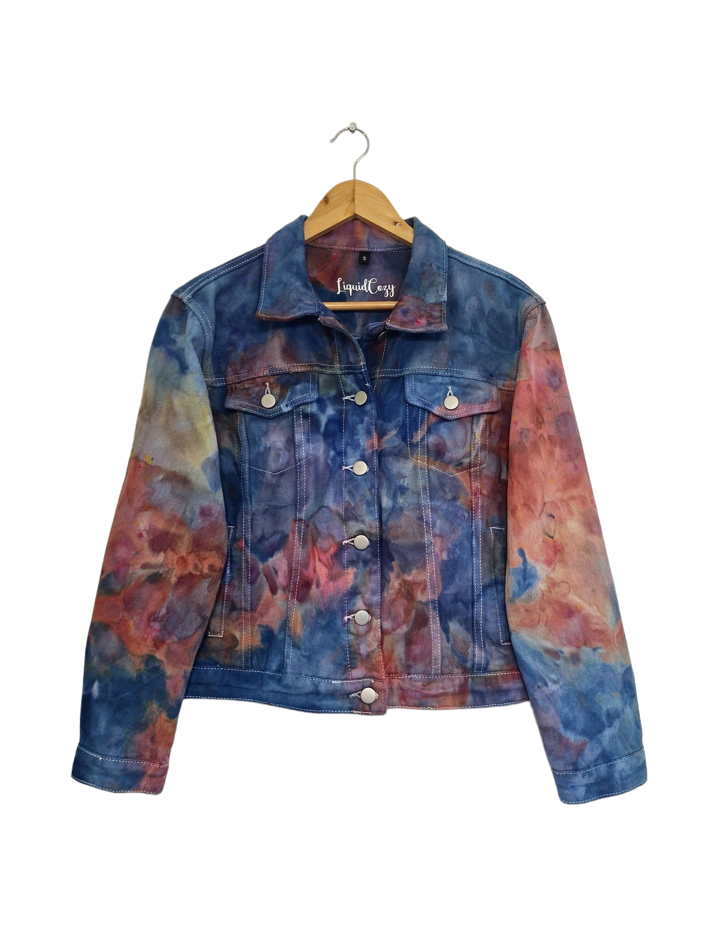 Liquid Aquamarine Gold Tie Dye Denim Jacket