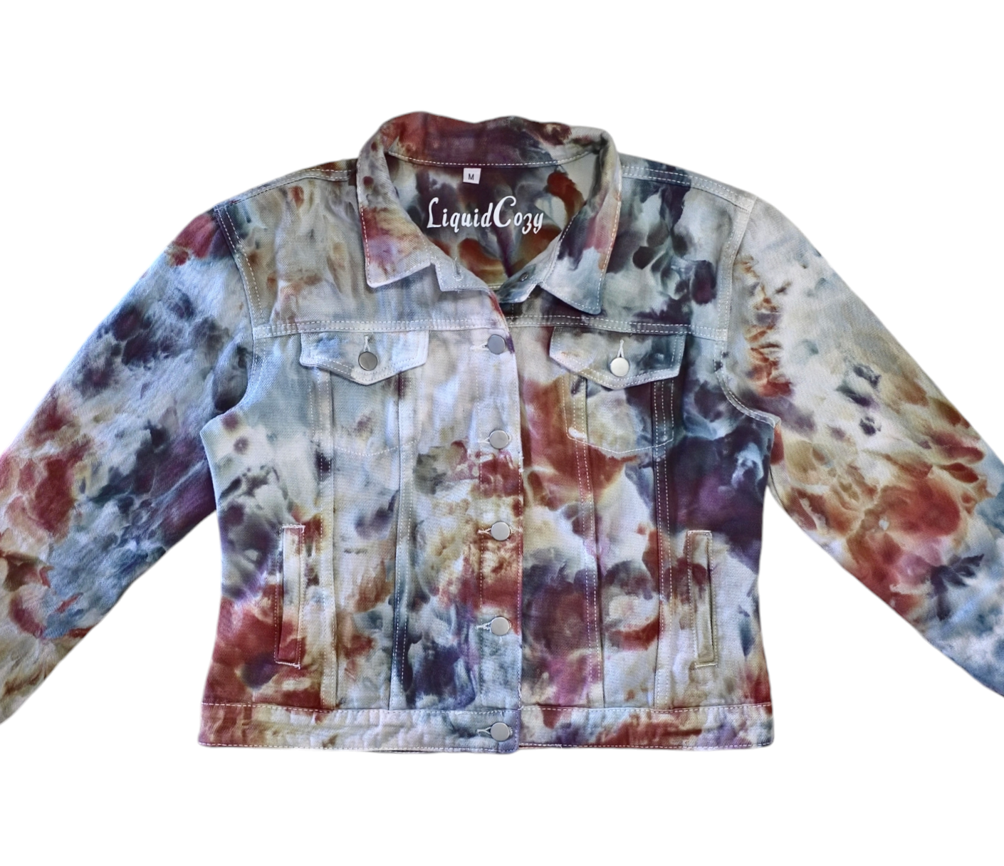 Women's Tie Dye Denim Jacket, Hand Dyed Denim Jacket in Liquid Chocolate