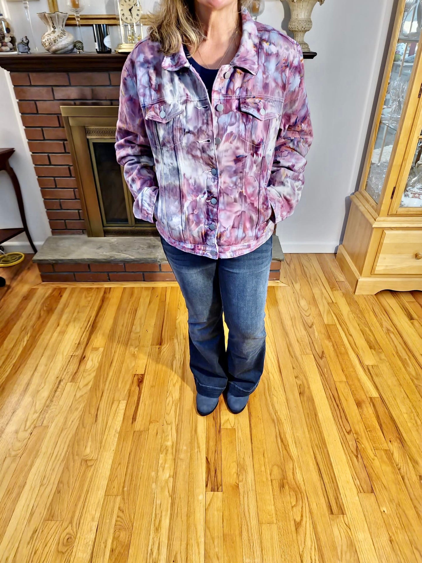 Liquid Lilac Rose Petals Tie Dye Denim Jacket