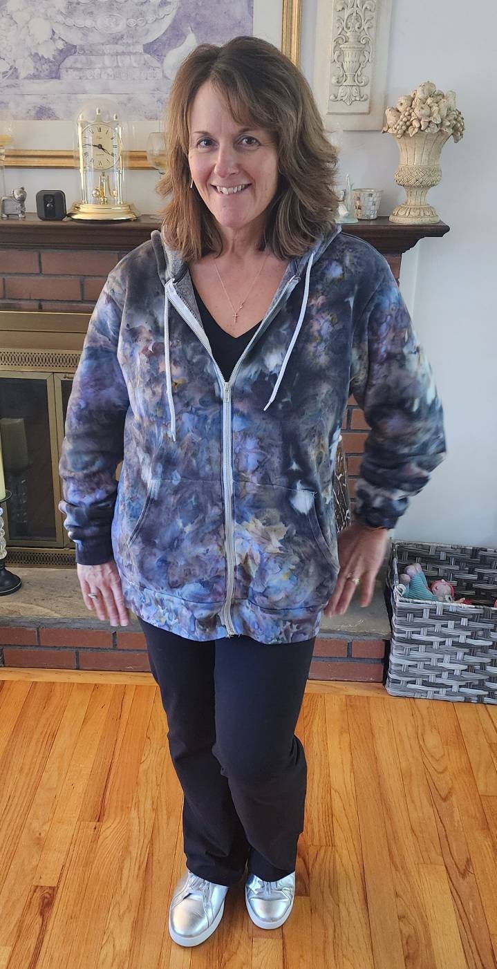 Liquid Noir Quartz Hand Dyed Hoodie or Zip Up Hoodie, Tie Dye Sweatshirt