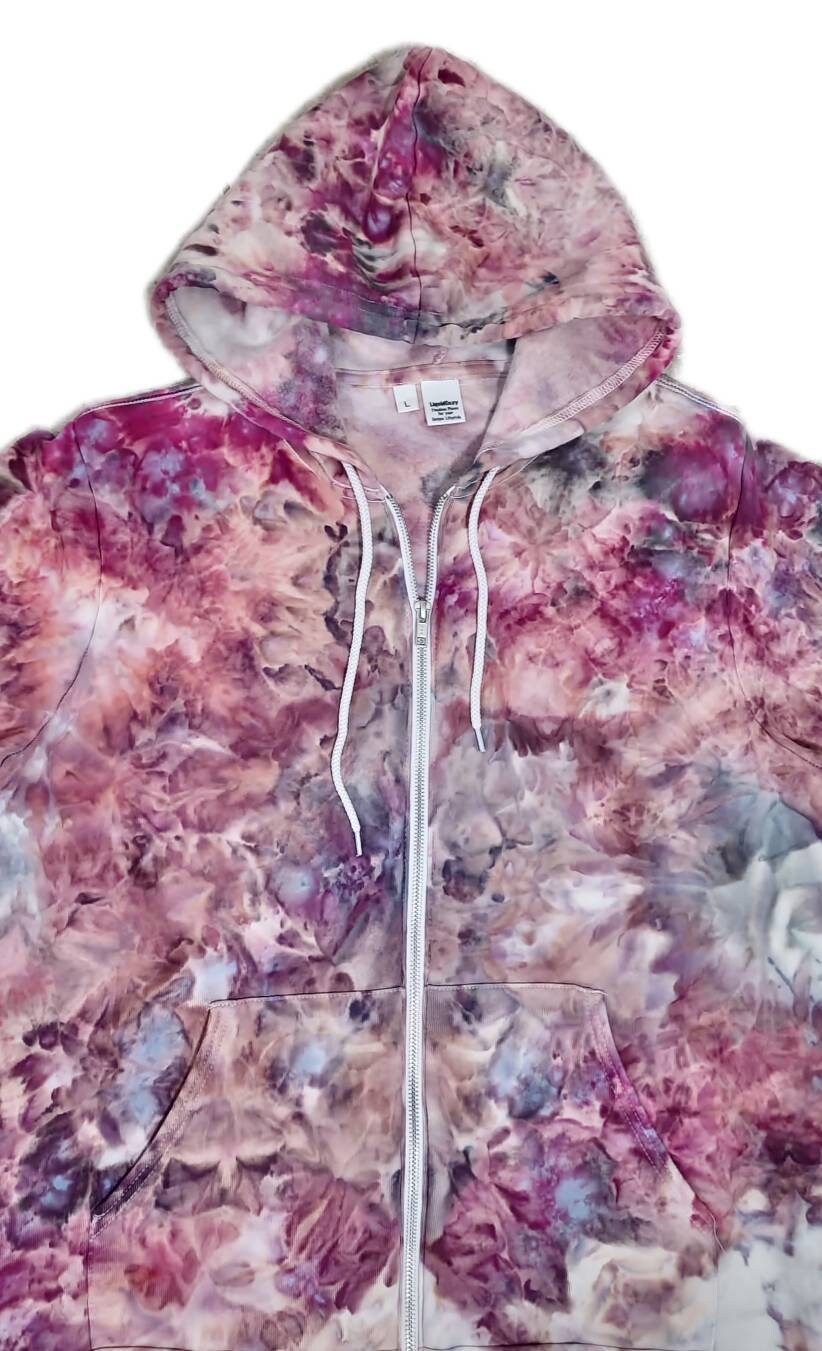 Liquid Rose Traveler Hand Dyed Hoodie or Zip Up Hoodie, Tie Dye Sweatshirt