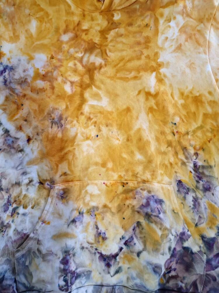 Liquid Gold Gemstones Hand Dyed Hoodie, Tie Dye Sweatshirt