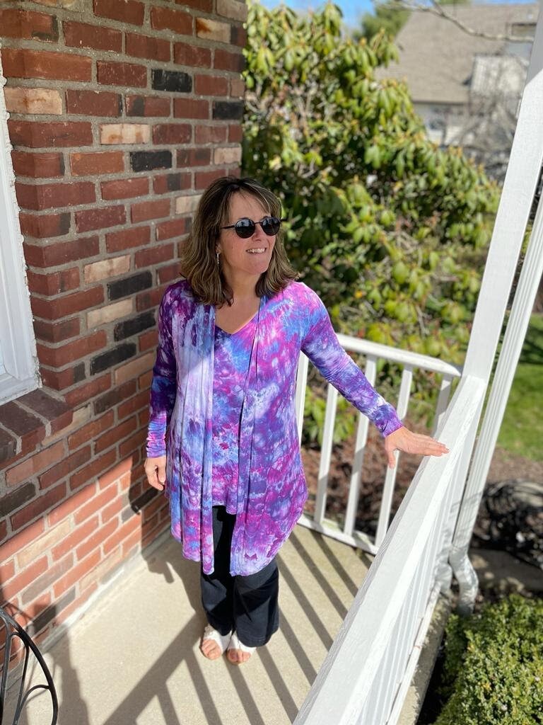 Liquid Rose Dust Lightweight Open Front Cardigan, Tie Dye Cardigan