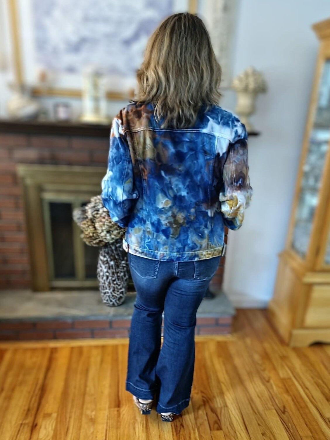Liquid Aquamarine Gold Tie Dye Denim Jacket