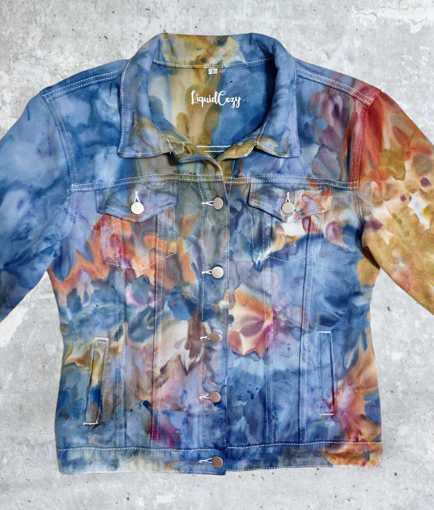 Liquid Aquamarine Gold Tie Dye Denim Jacket