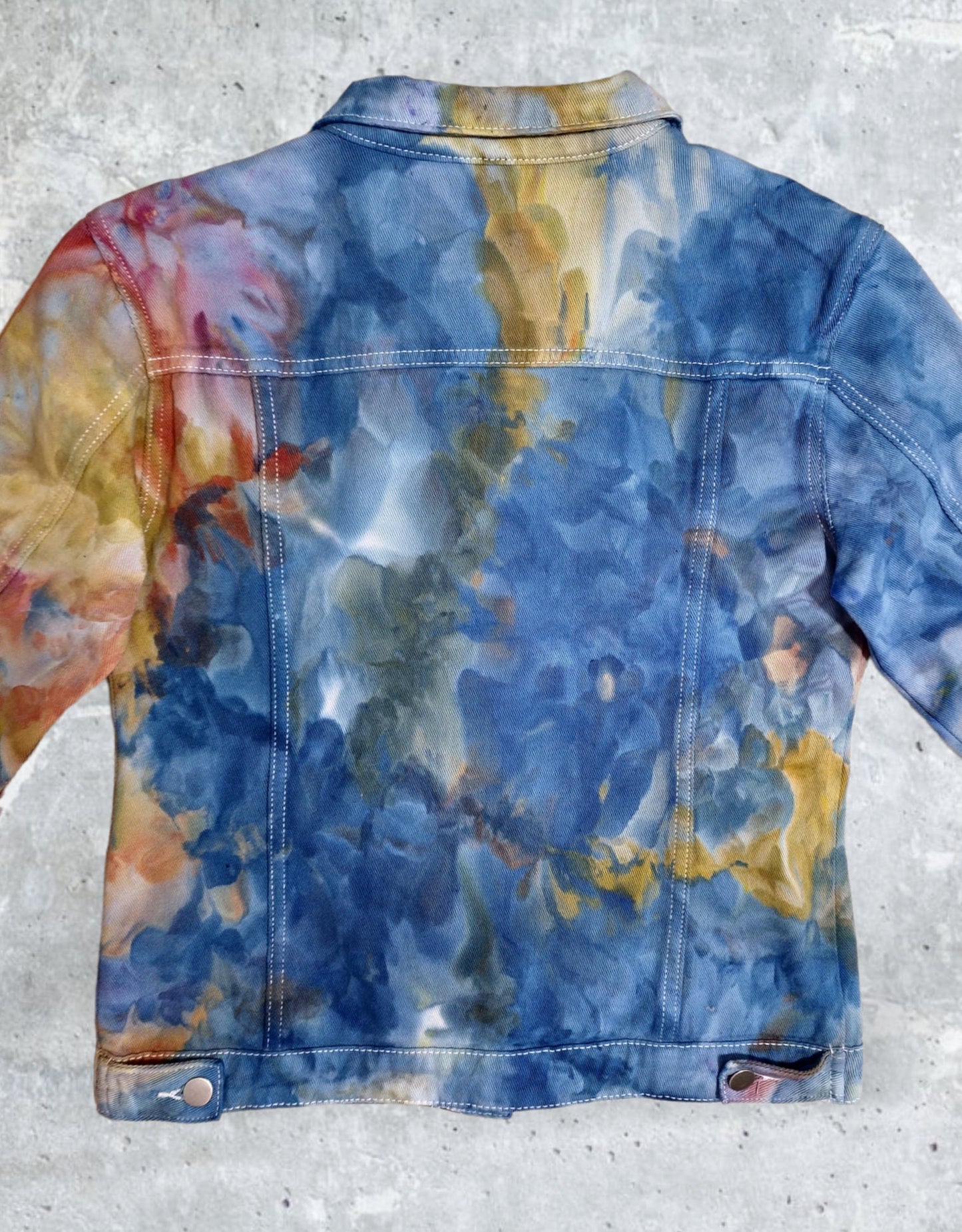 Liquid Aquamarine Gold Tie Dye Denim Jacket