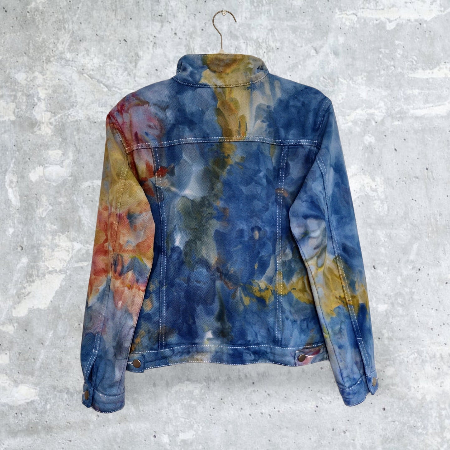 Liquid Aquamarine Gold Tie Dye Denim Jacket