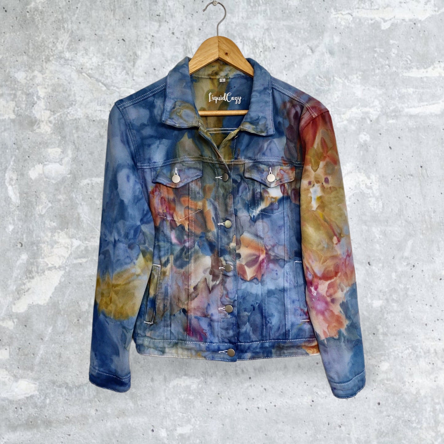 Liquid Aquamarine Gold Tie Dye Denim Jacket