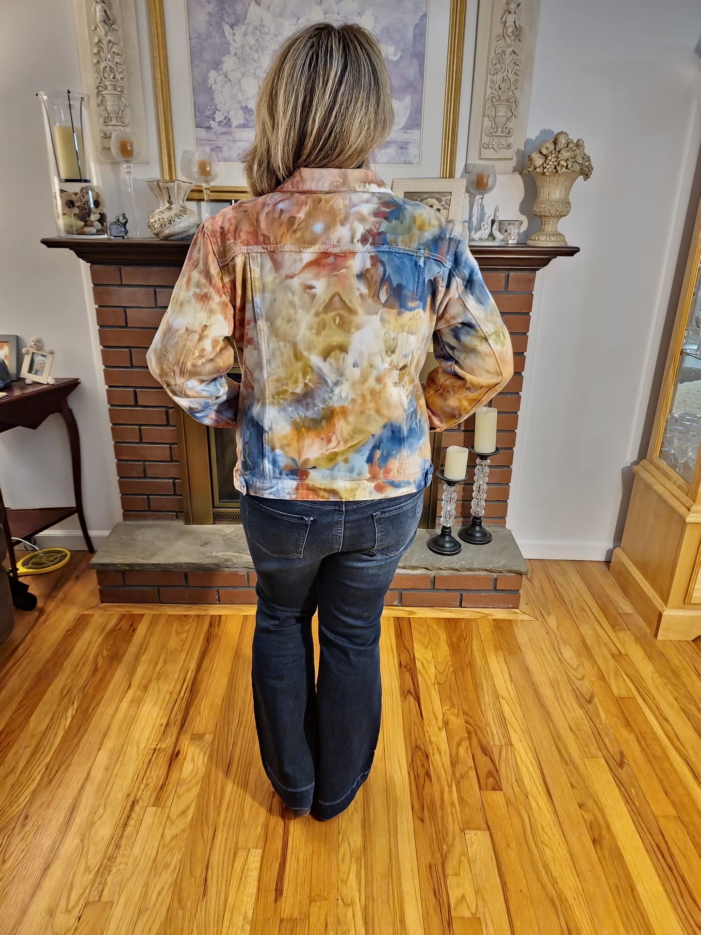 Women's Tie Dye Denim Jacket, Hand Dyed Denim Jacket in Liquid Sunset Storm