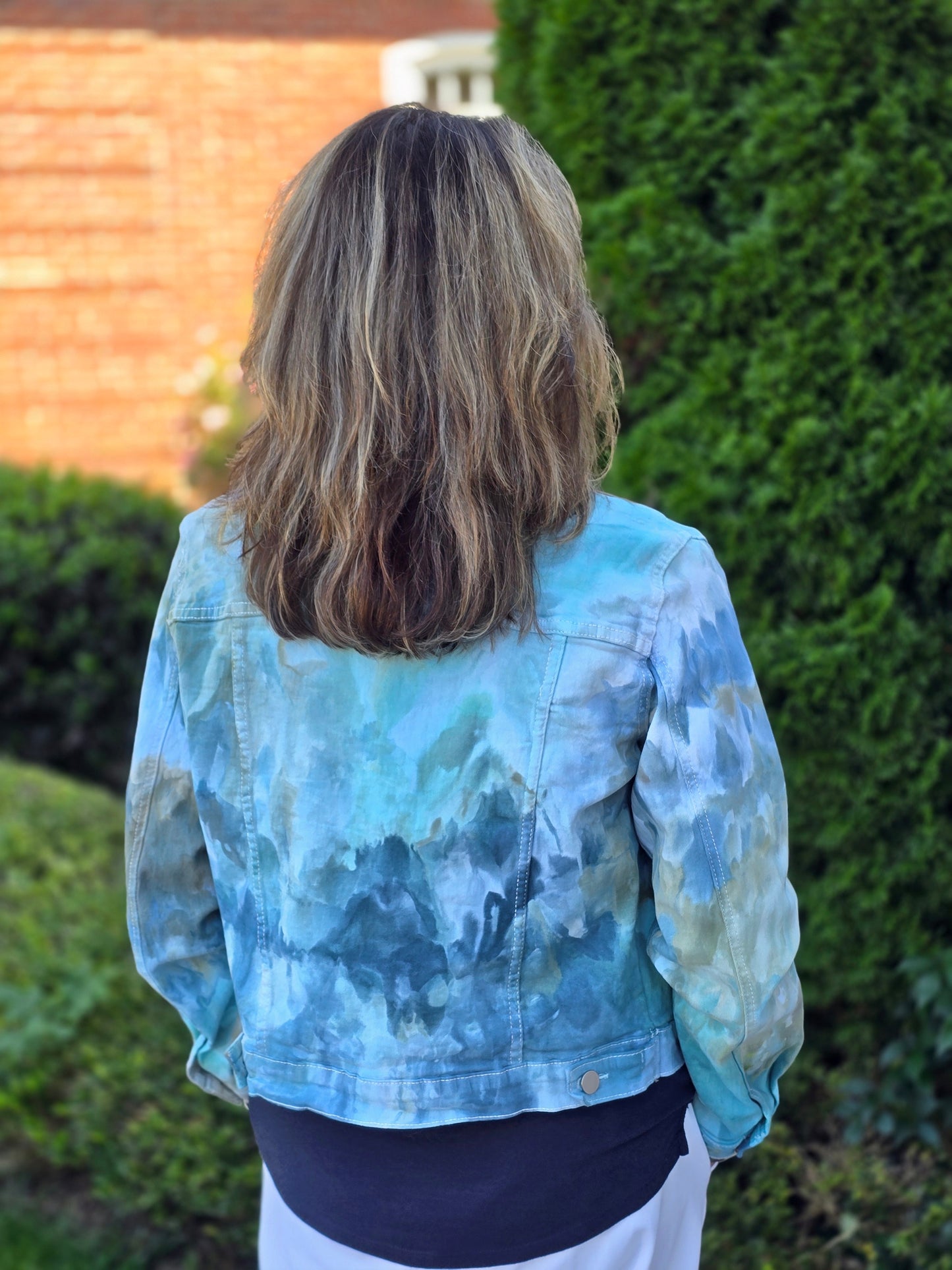 Womens Denim Jacket Hand Dyed, Tie Dye Denim Jacket in Liquid Turquoise