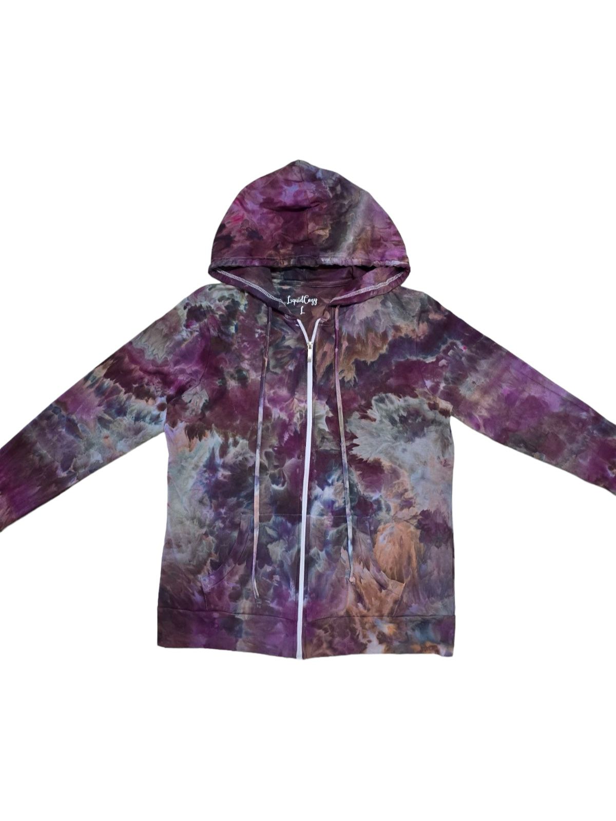 Women's Lightweight Tie Dye Zip Up Hoodie Jacket,  Hand Dyed Lightweight Zip-Up Jacket