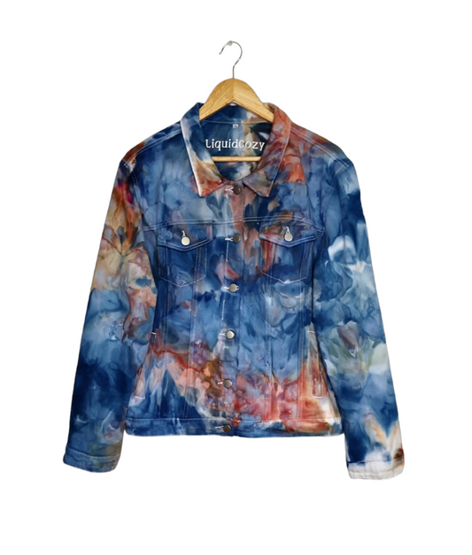 Liquid Aquamarine Gold Tie Dye Denim Jacket