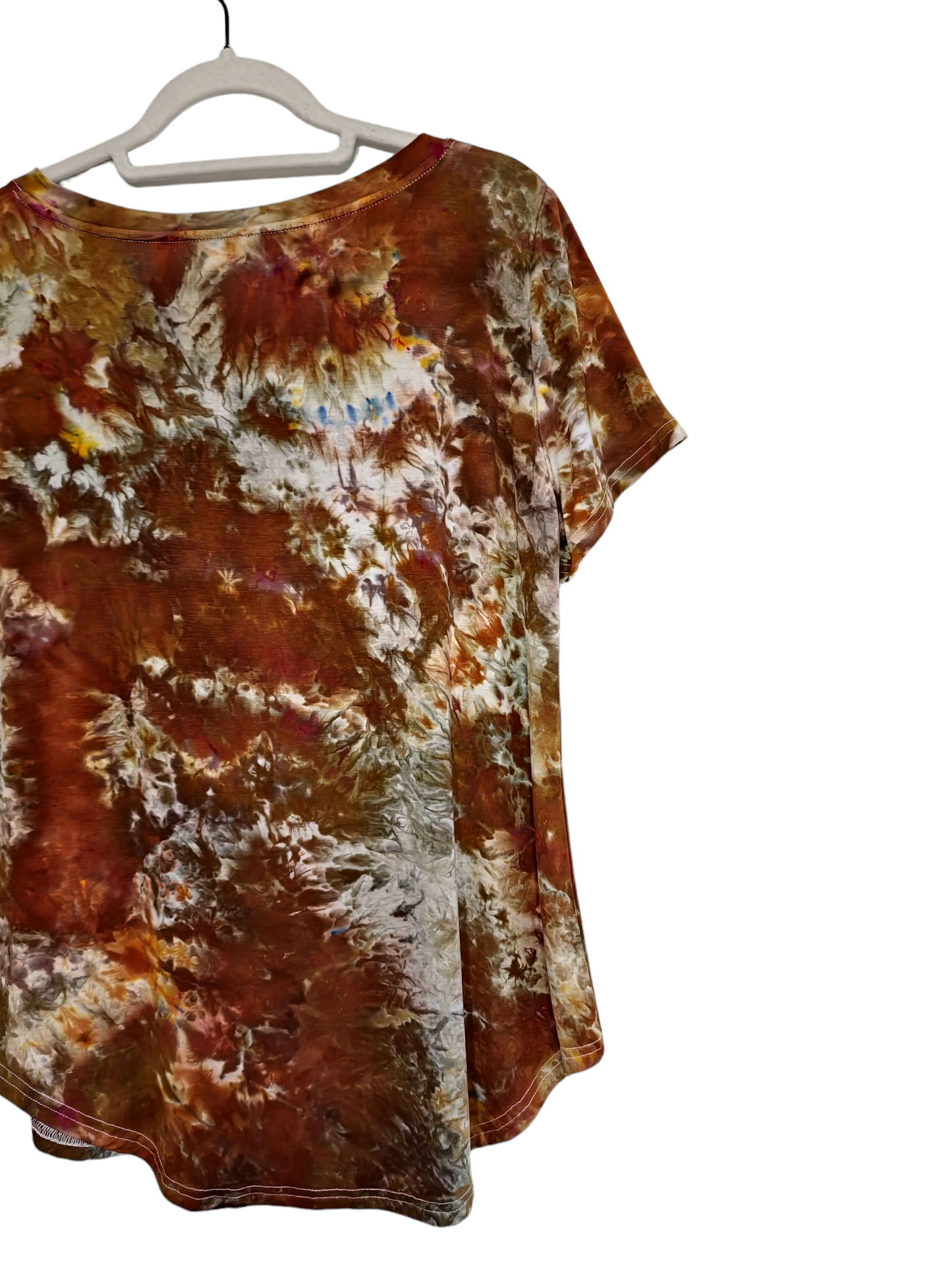 Women's Hand Dyed Short Sleeve V Neck Curved Hem Tunic Tshirt, Tie Dye V Neck Neck Tshirt