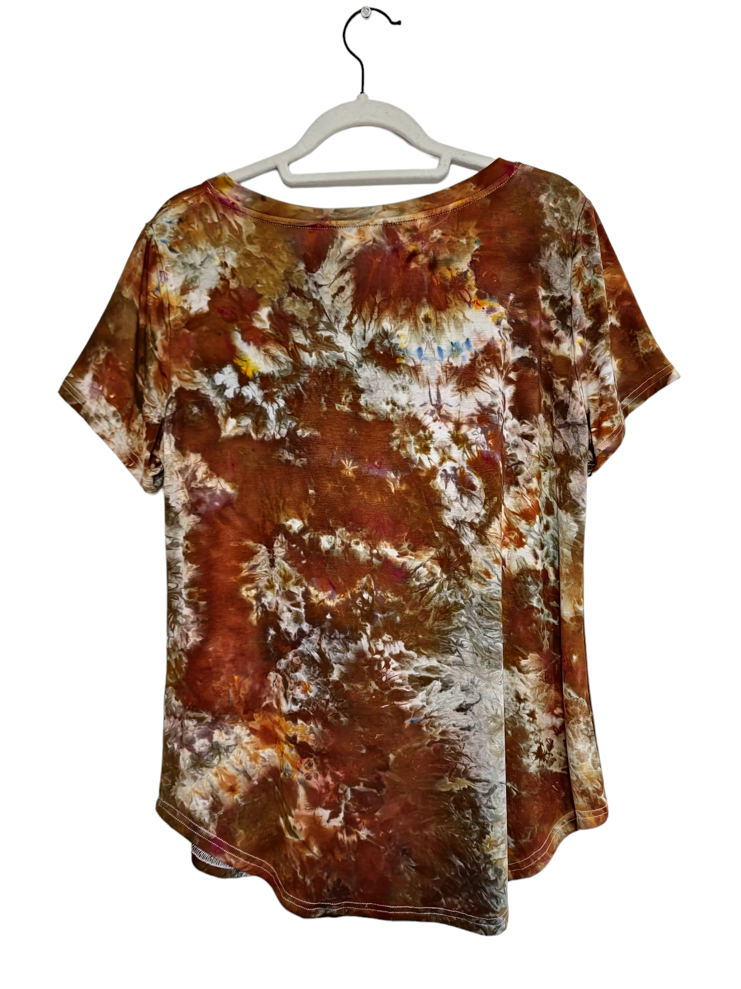 Women's Hand Dyed Short Sleeve V Neck Curved Hem Tunic Tshirt, Tie Dye V Neck Neck Tshirt