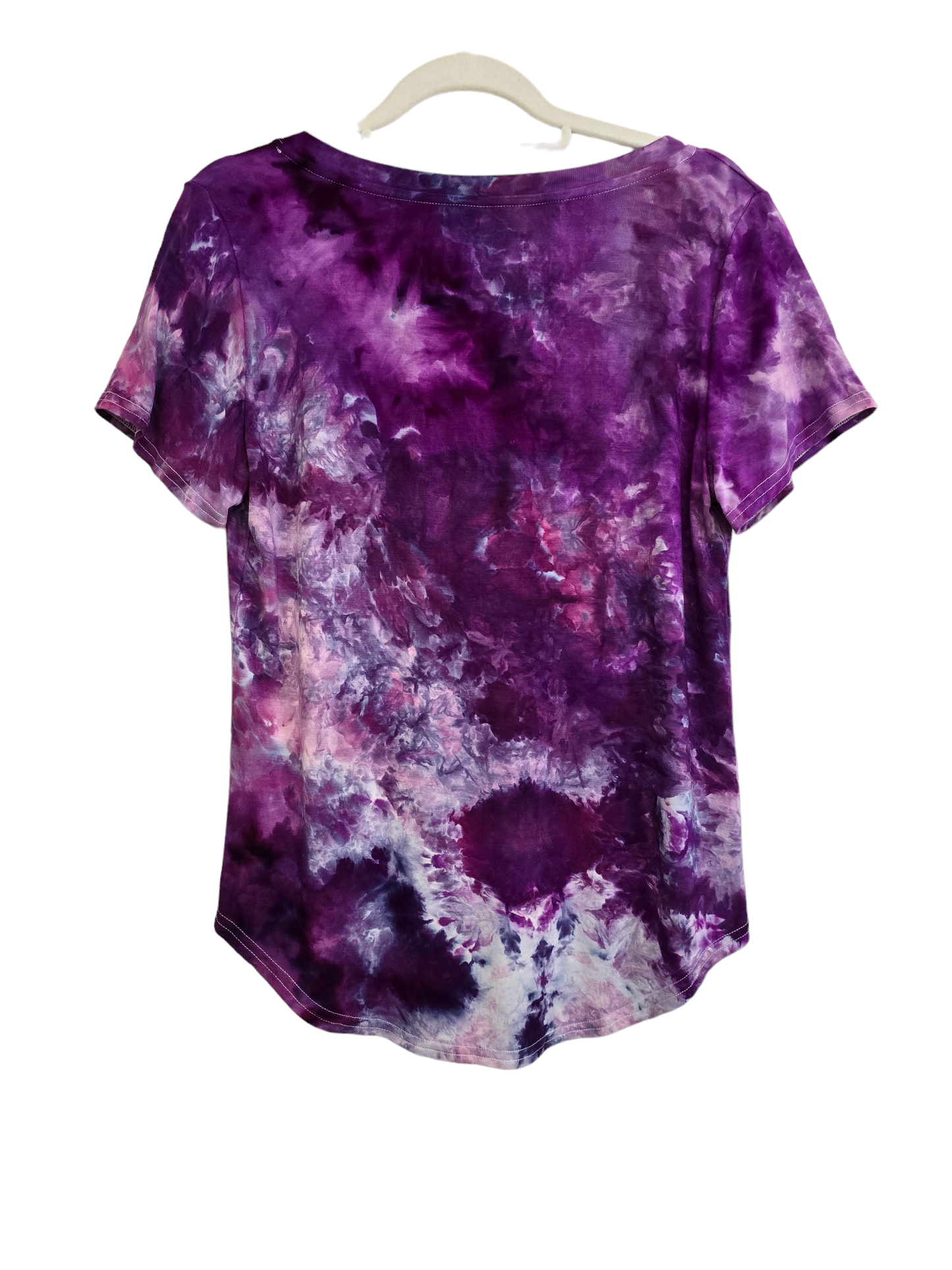 Women's Hand Dyed Short Sleeve V Neck Curved Hem Tunic Tshirt, Tie Dye V Neck Neck Tshirt