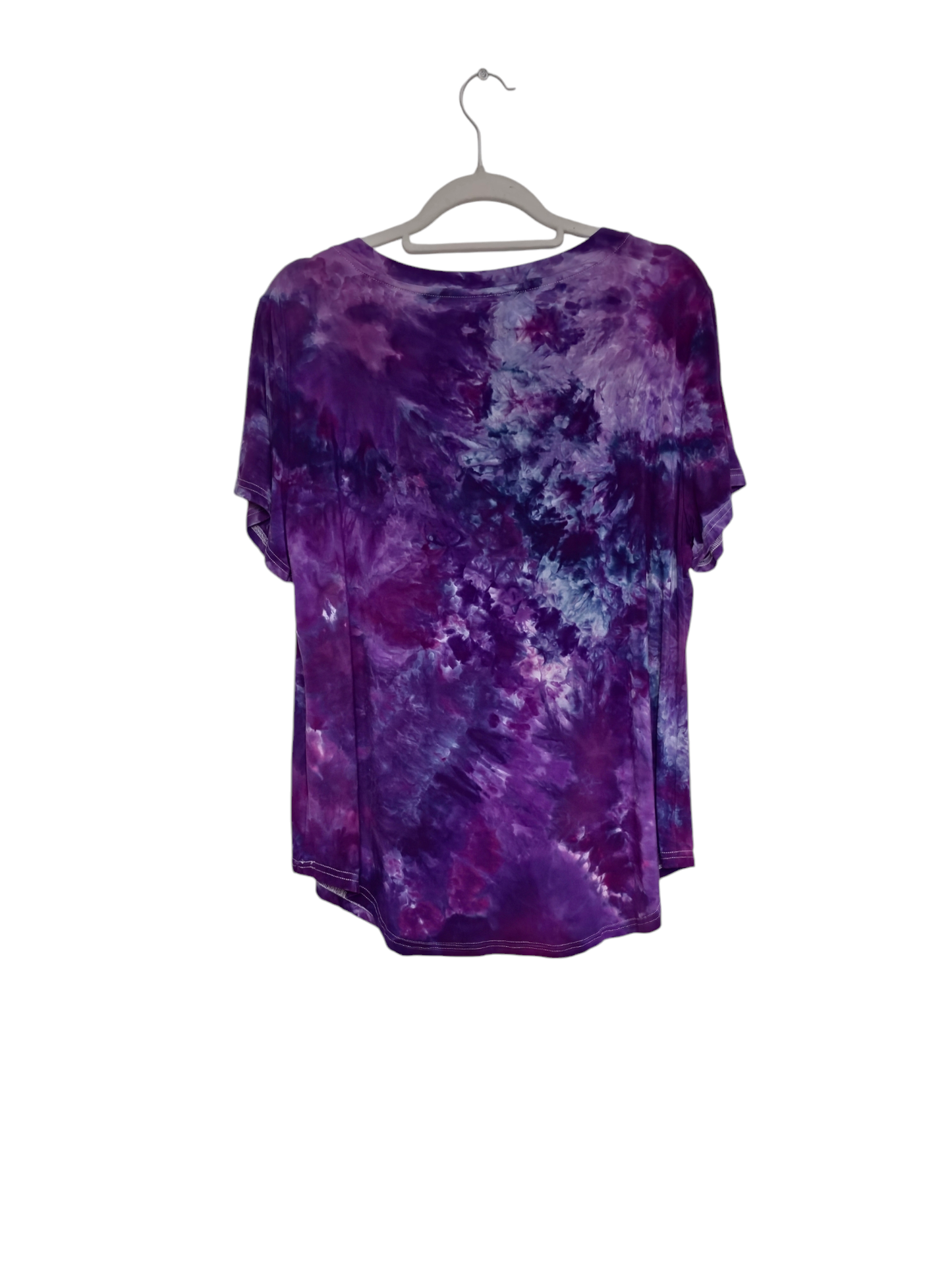 Women's Hand Dyed Short Sleeve V Neck Curved Hem Tunic Tshirt, Tie Dye V Neck Neck Tshirt