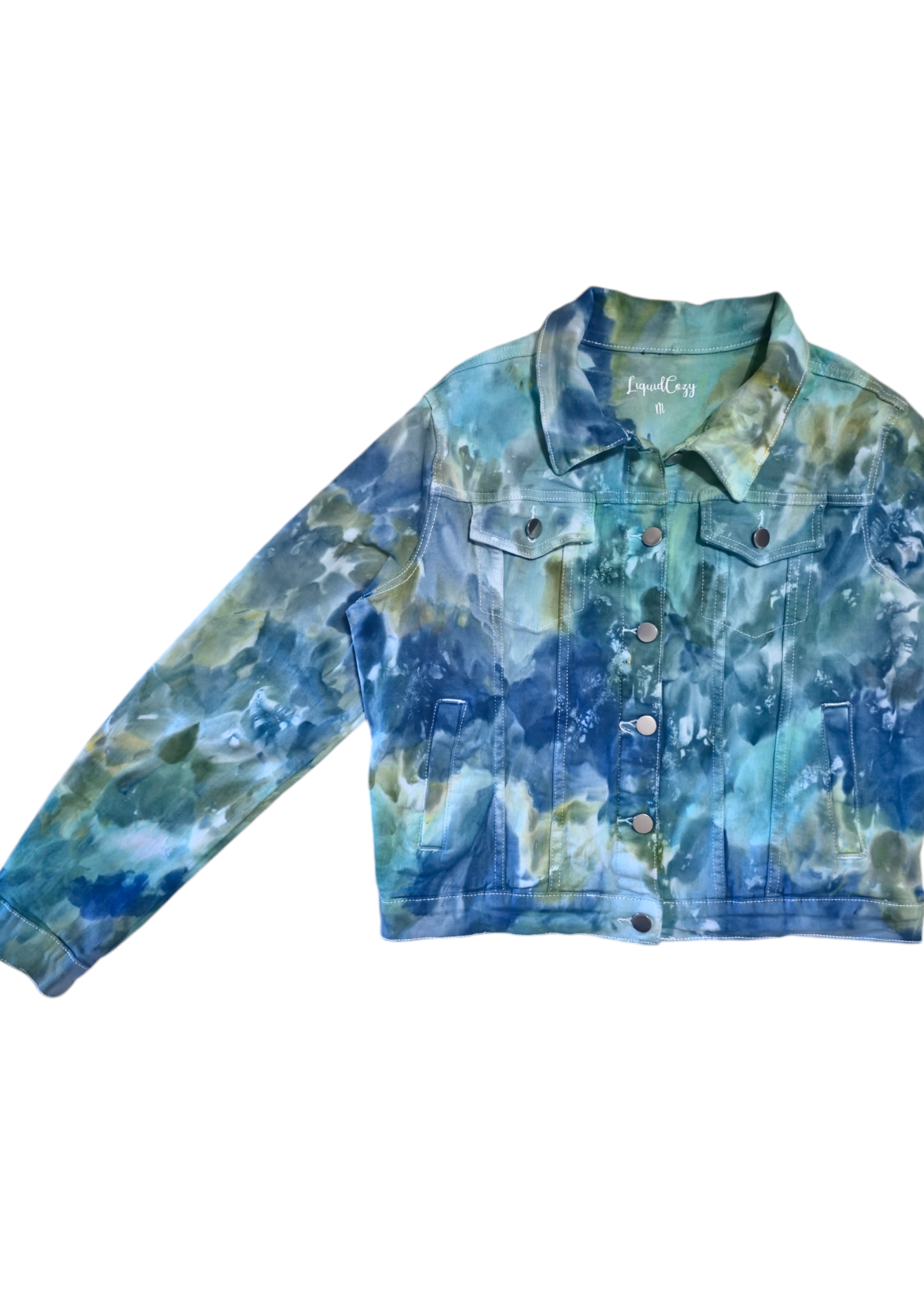 Womens Denim Jacket Hand Dyed, Tie Dye Denim Jacket in Liquid Turquoise