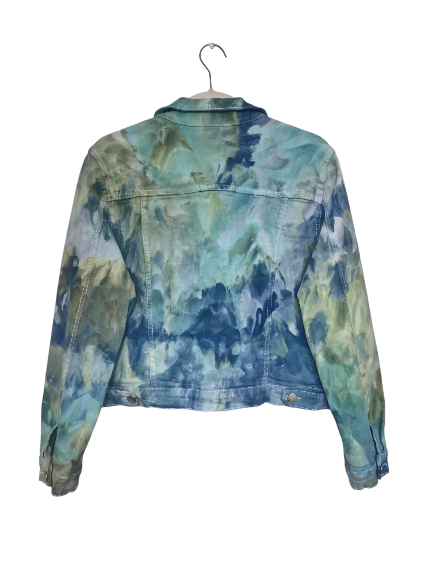 Womens Denim Jacket Hand Dyed, Tie Dye Denim Jacket in Liquid Turquoise