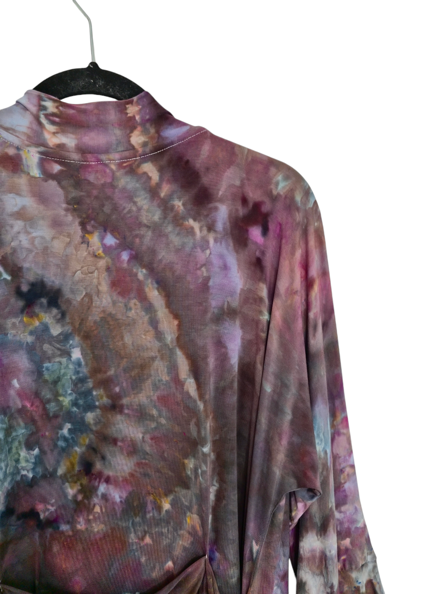 Women Hand Dyed Kimono Robes, Tie Dye Long Bathrobe, Lightweight Soft Knit Sleepwear in Liquid Plum Wine