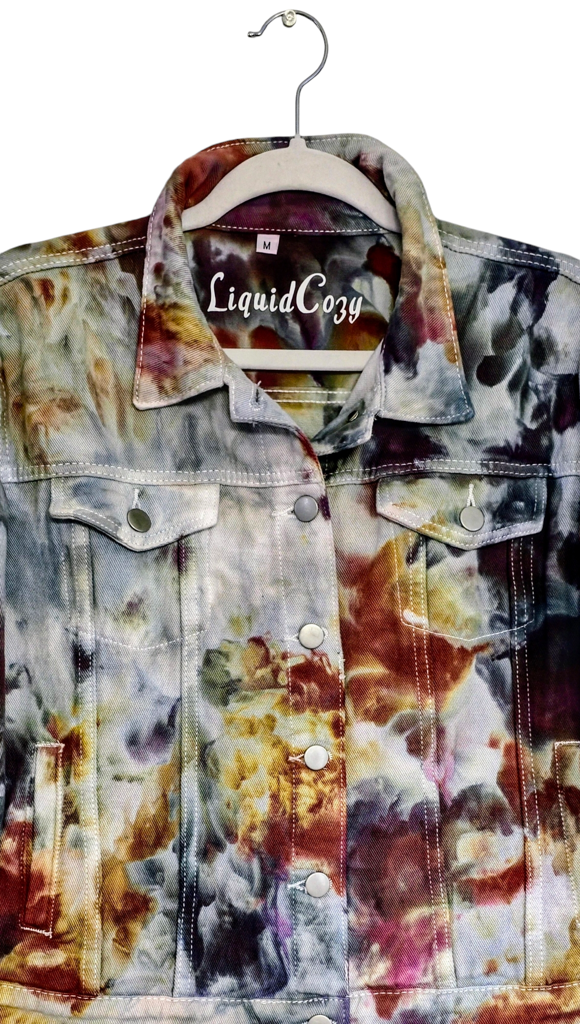 Women's Tie Dye Denim Jacket, Hand Dyed Denim Jacket in Liquid Chocolate