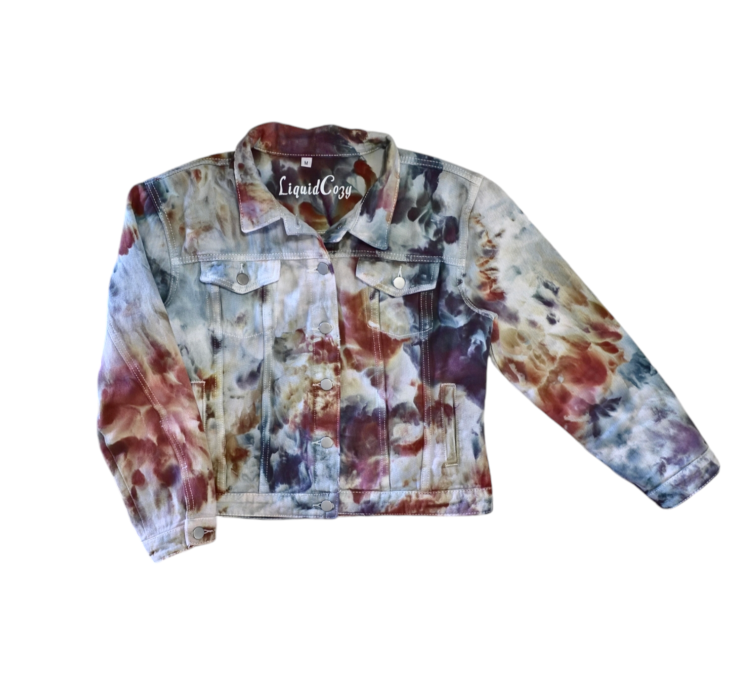 Women's Tie Dye Denim Jacket, Hand Dyed Denim Jacket in Liquid Chocolate