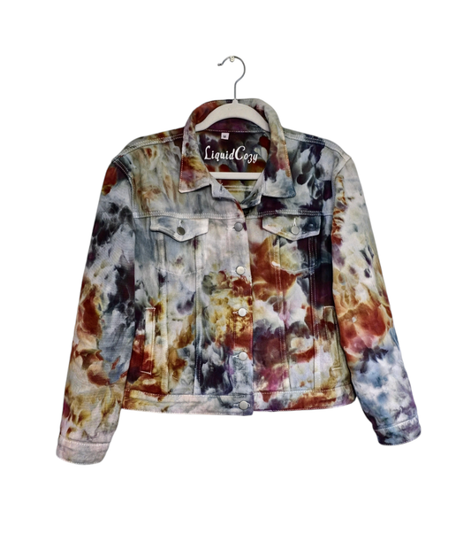 Women's Tie Dye Denim Jacket, Hand Dyed Denim Jacket in Liquid Chocolate