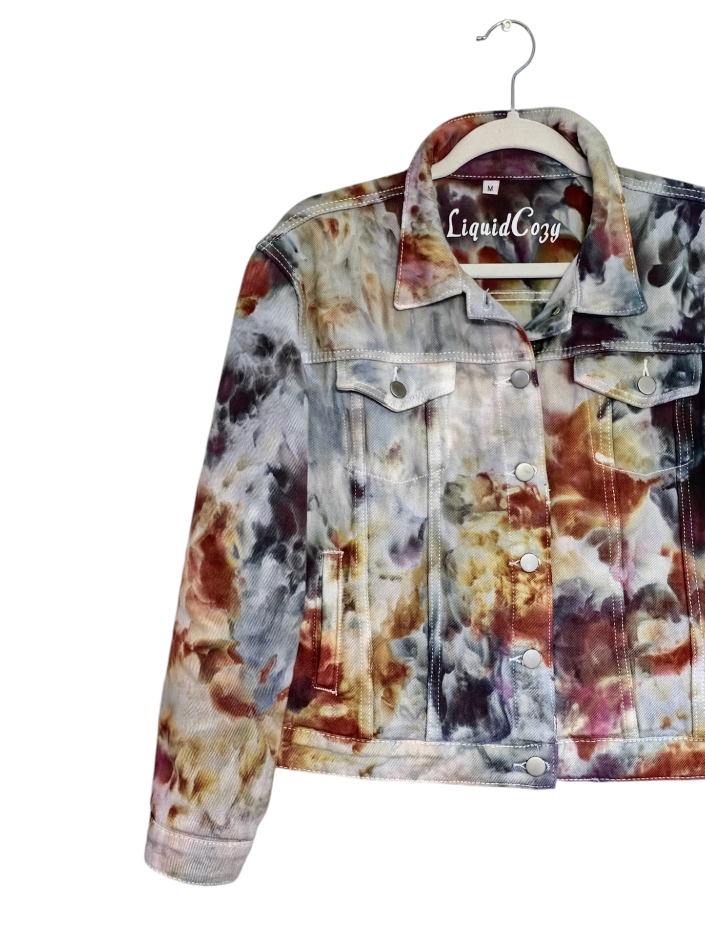 Women's Tie Dye Denim Jacket, Hand Dyed Denim Jacket in Liquid Chocolate