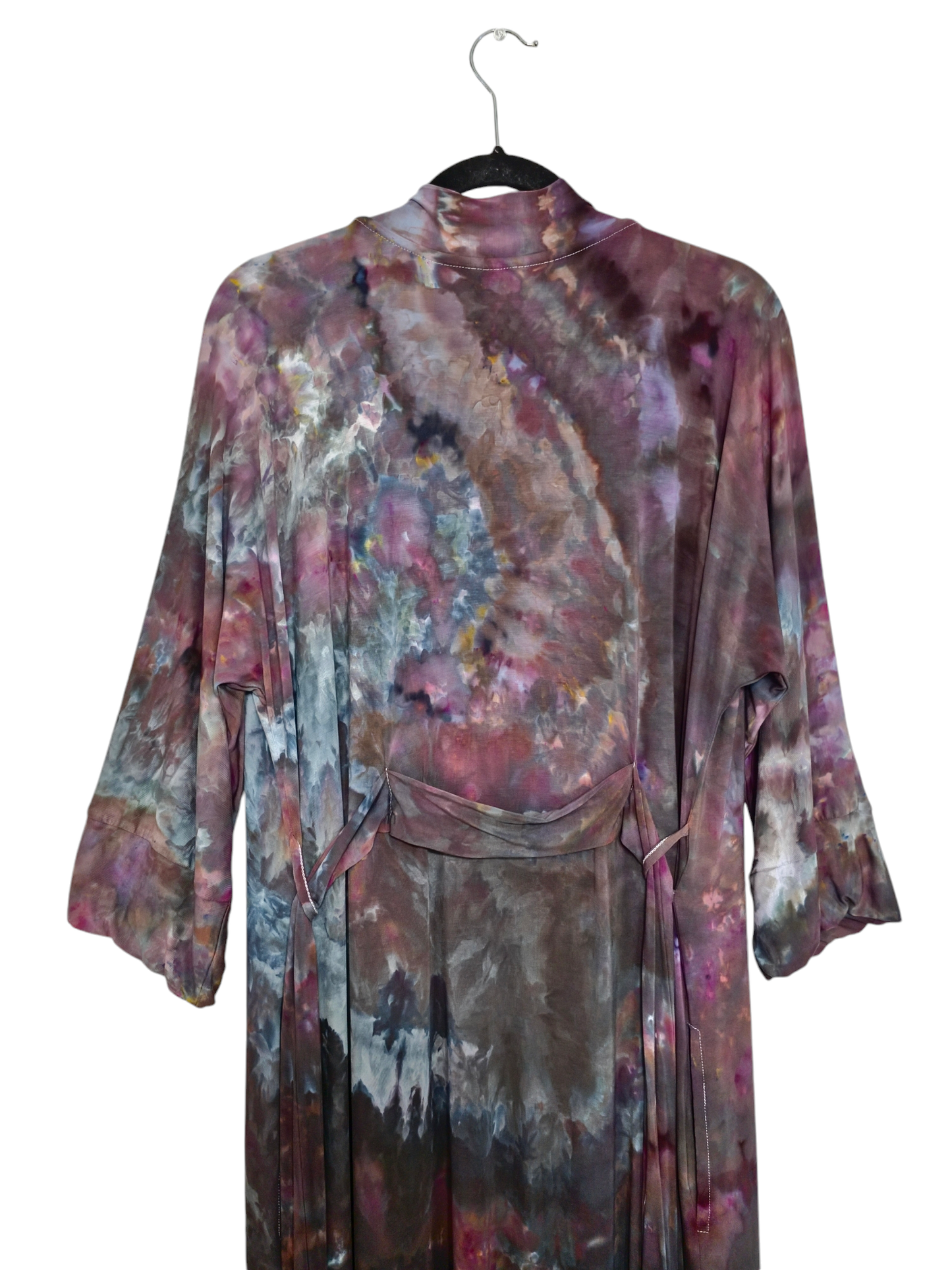 Women Hand Dyed Kimono Robes, Tie Dye Long Bathrobe, Lightweight Soft Knit Sleepwear in Liquid Plum Wine