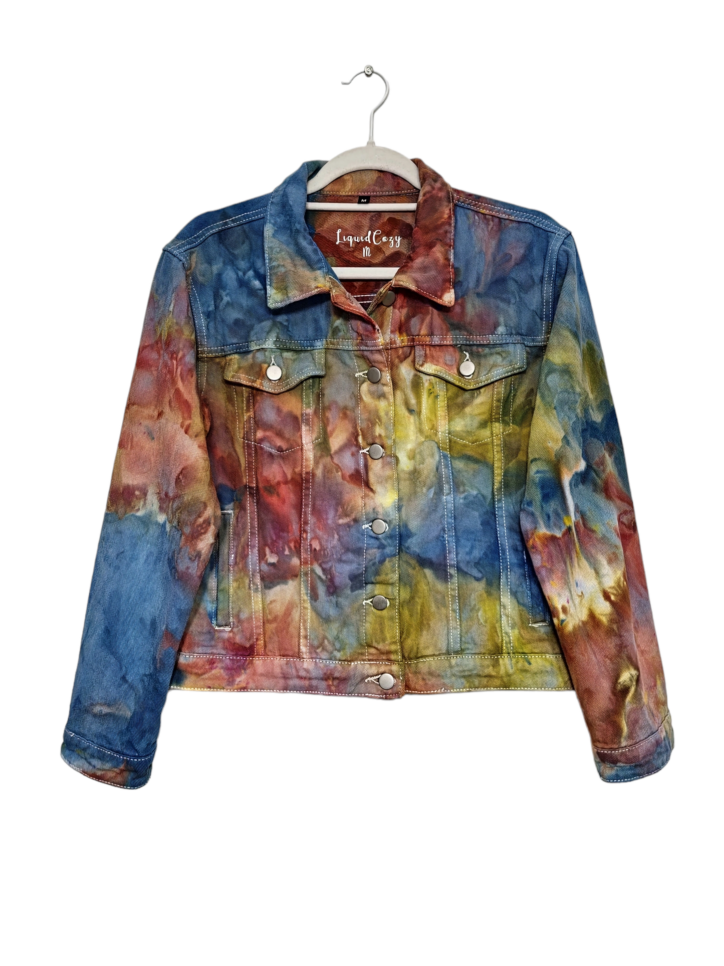 Women's Tie Dye Denim Jacket, Hand Dyed Denim Jacket in Liquid Sunset Storm