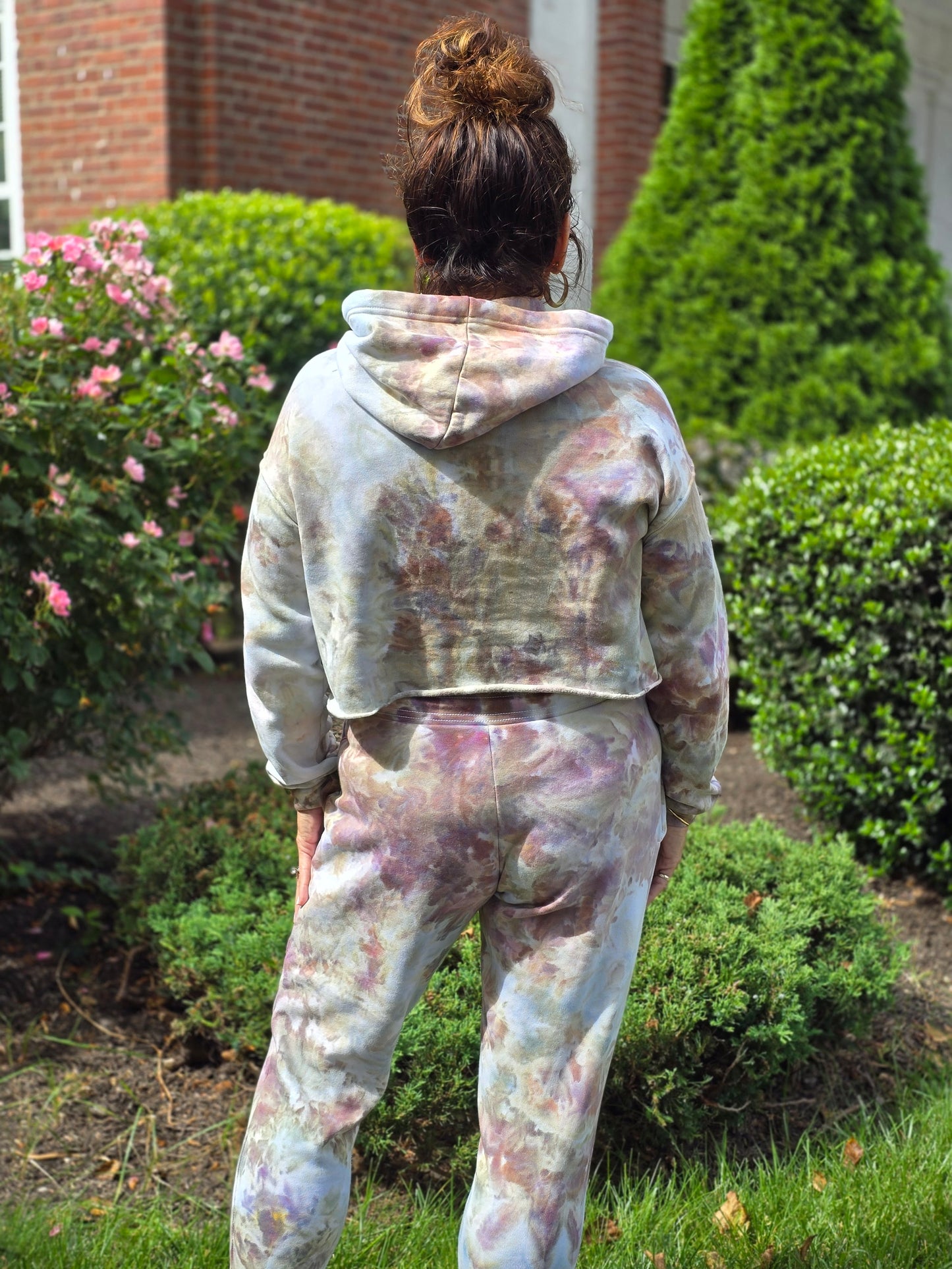 Cropped Hoodie and Joggers, Hand Dyed Women's 2 Piece Fleece Set, Tie Dye Cropped Hoodie and Joggers