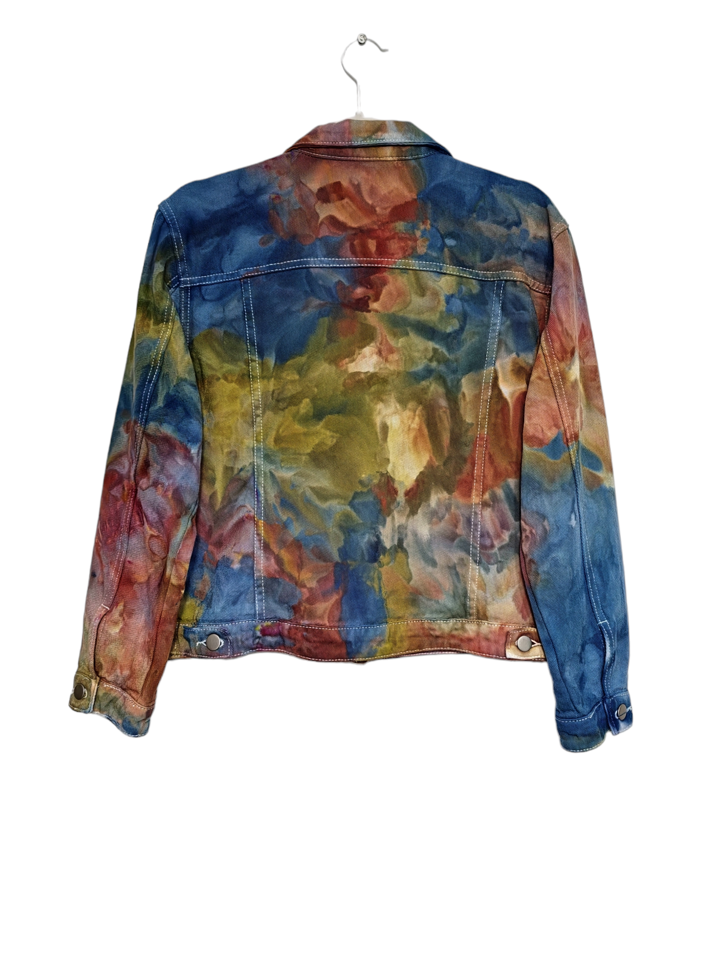 Women's Tie Dye Denim Jacket, Hand Dyed Denim Jacket in Liquid Sunset Storm