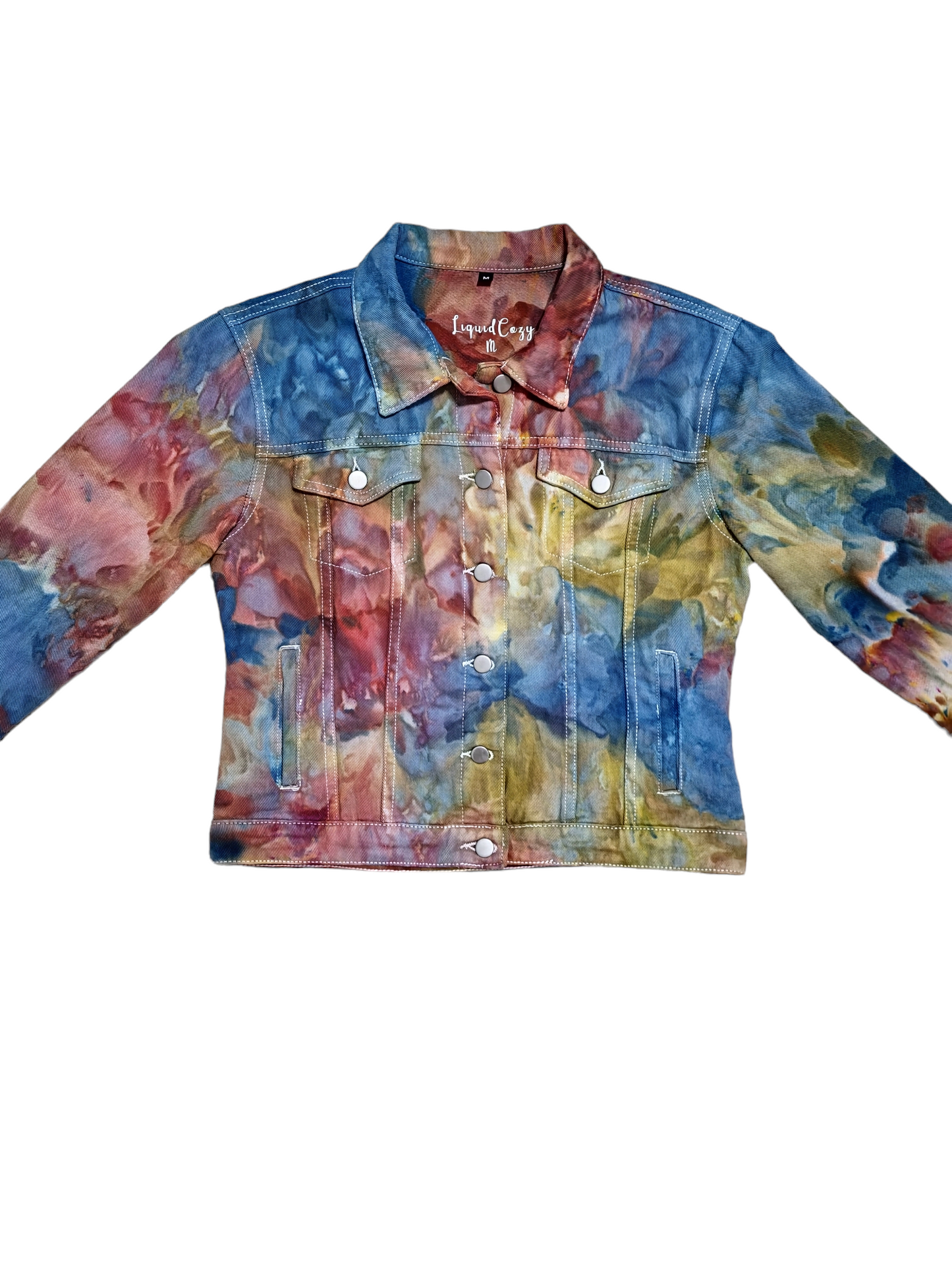 Women's Tie Dye Denim Jacket, Hand Dyed Denim Jacket in Liquid Sunset Storm