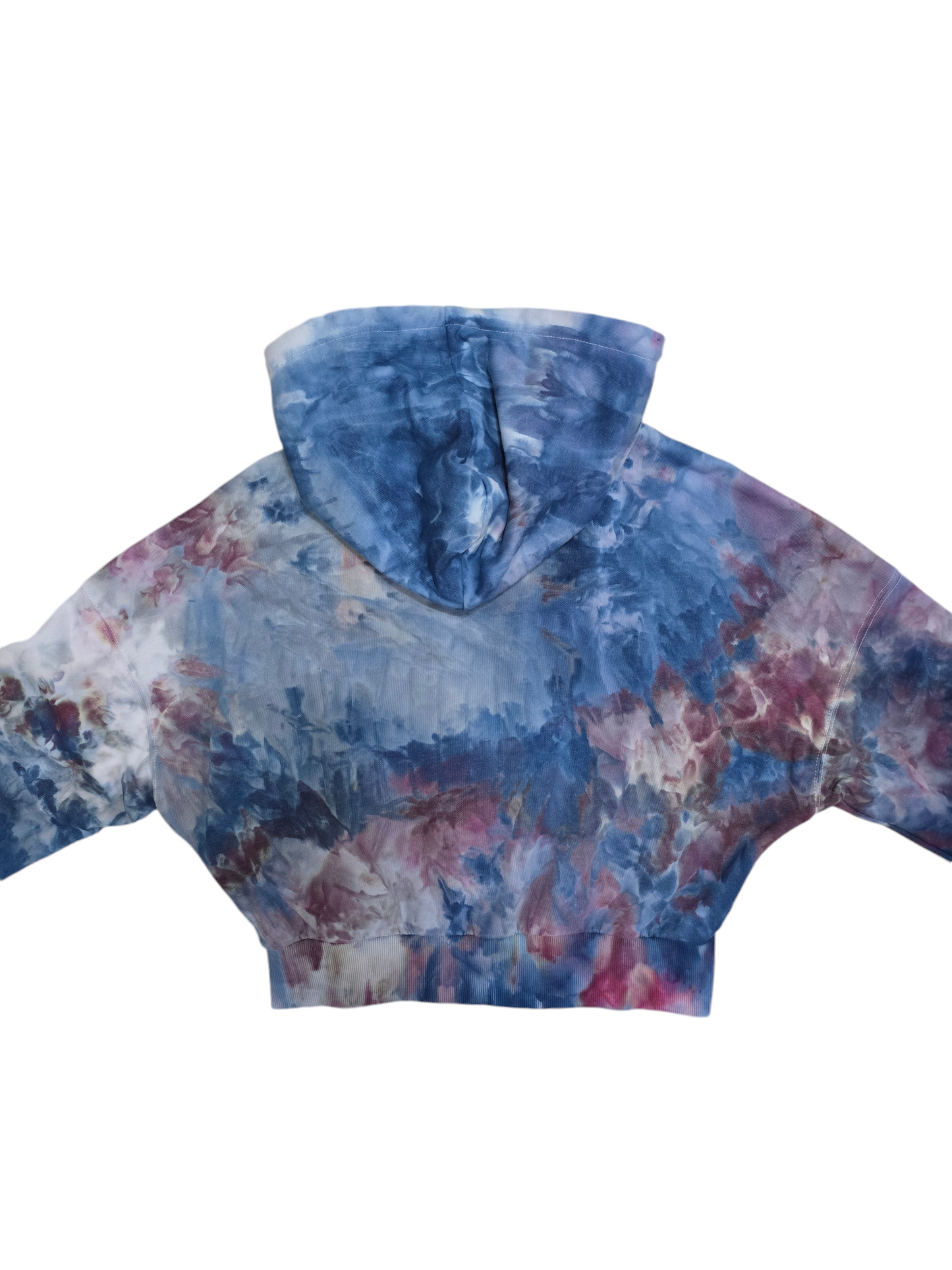 Women's Crop Zip Up Hoodie Hand Dyed, Tie Dyed Crop Zip up Hoodie in Liquid Blue Raspberry