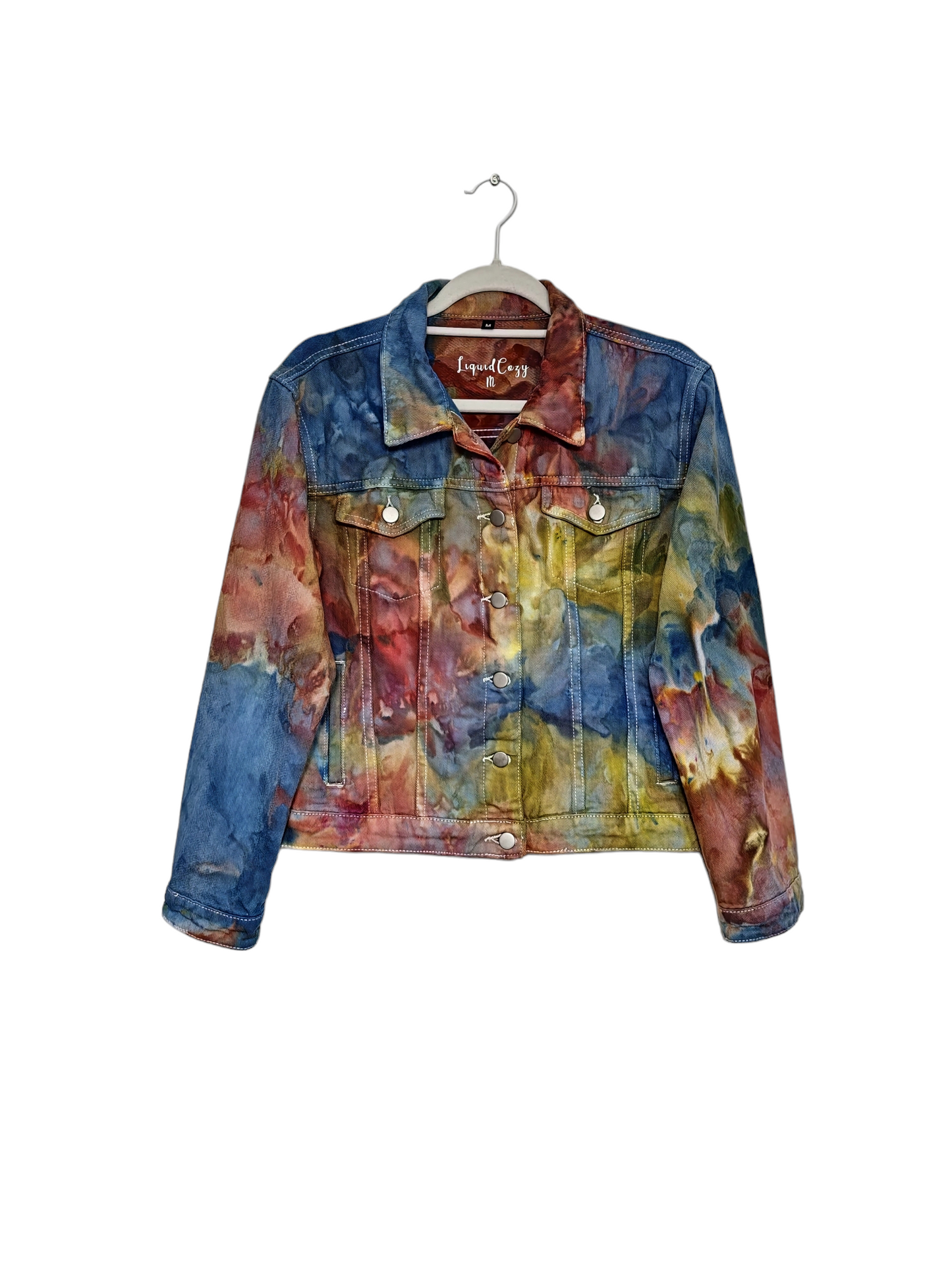 Women's Tie Dye Denim Jacket, Hand Dyed Denim Jacket in Liquid Sunset Storm