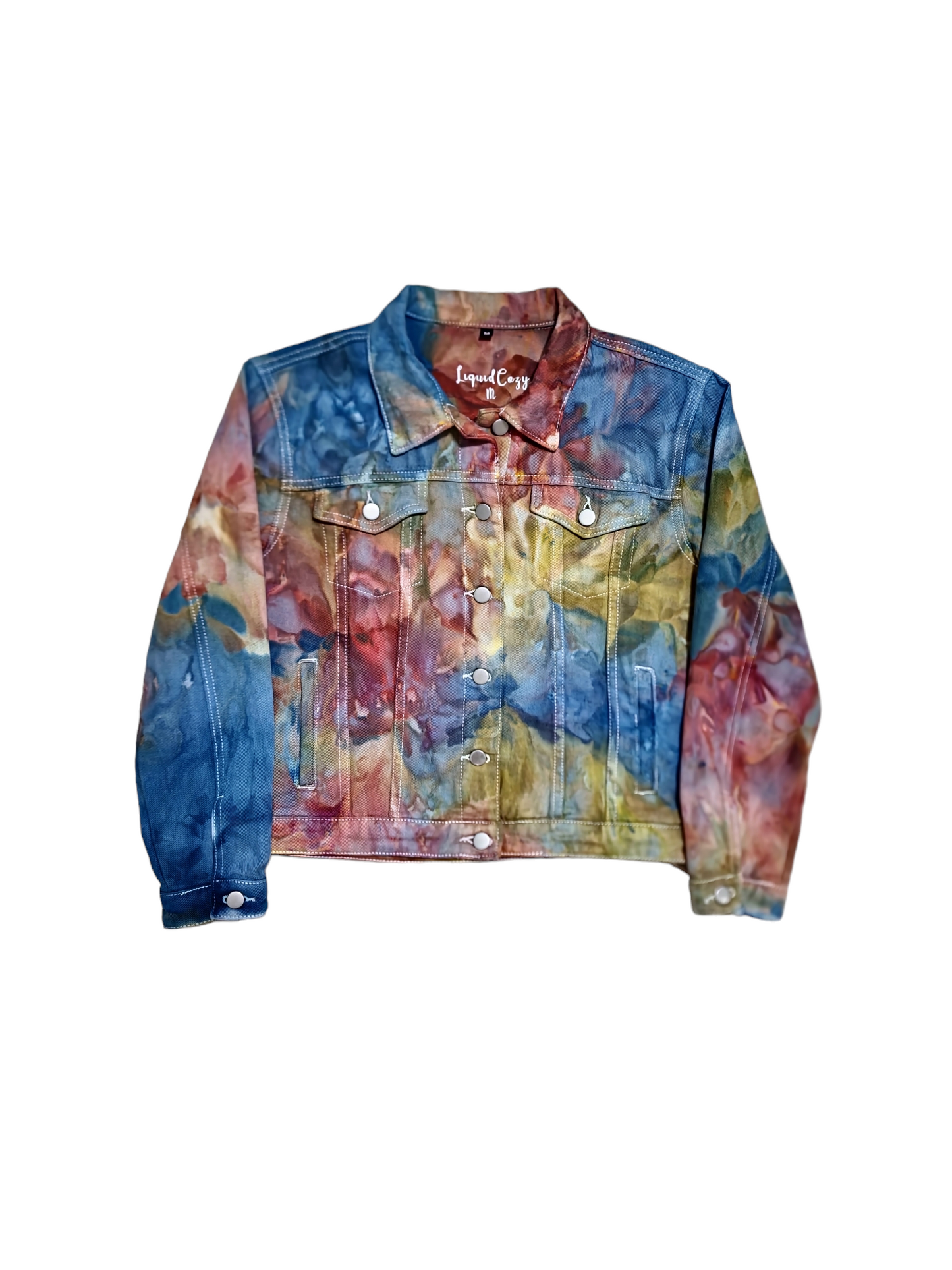 Women's Tie Dye Denim Jacket, Hand Dyed Denim Jacket in Liquid Sunset Storm