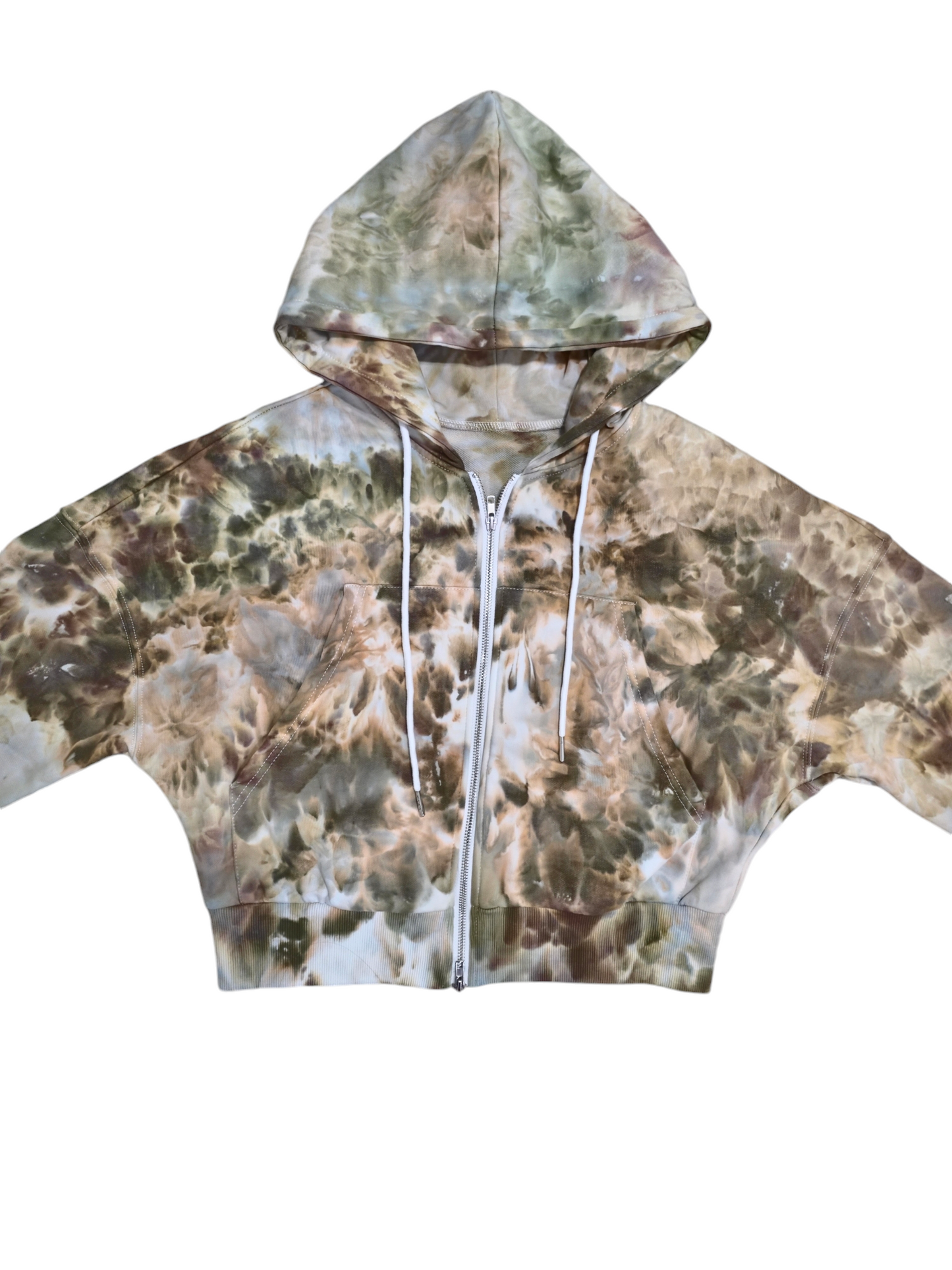 Women's Crop Zip-Up Hoodie Hand Dyed, Tie Dyed Crop Zip up Hoodie