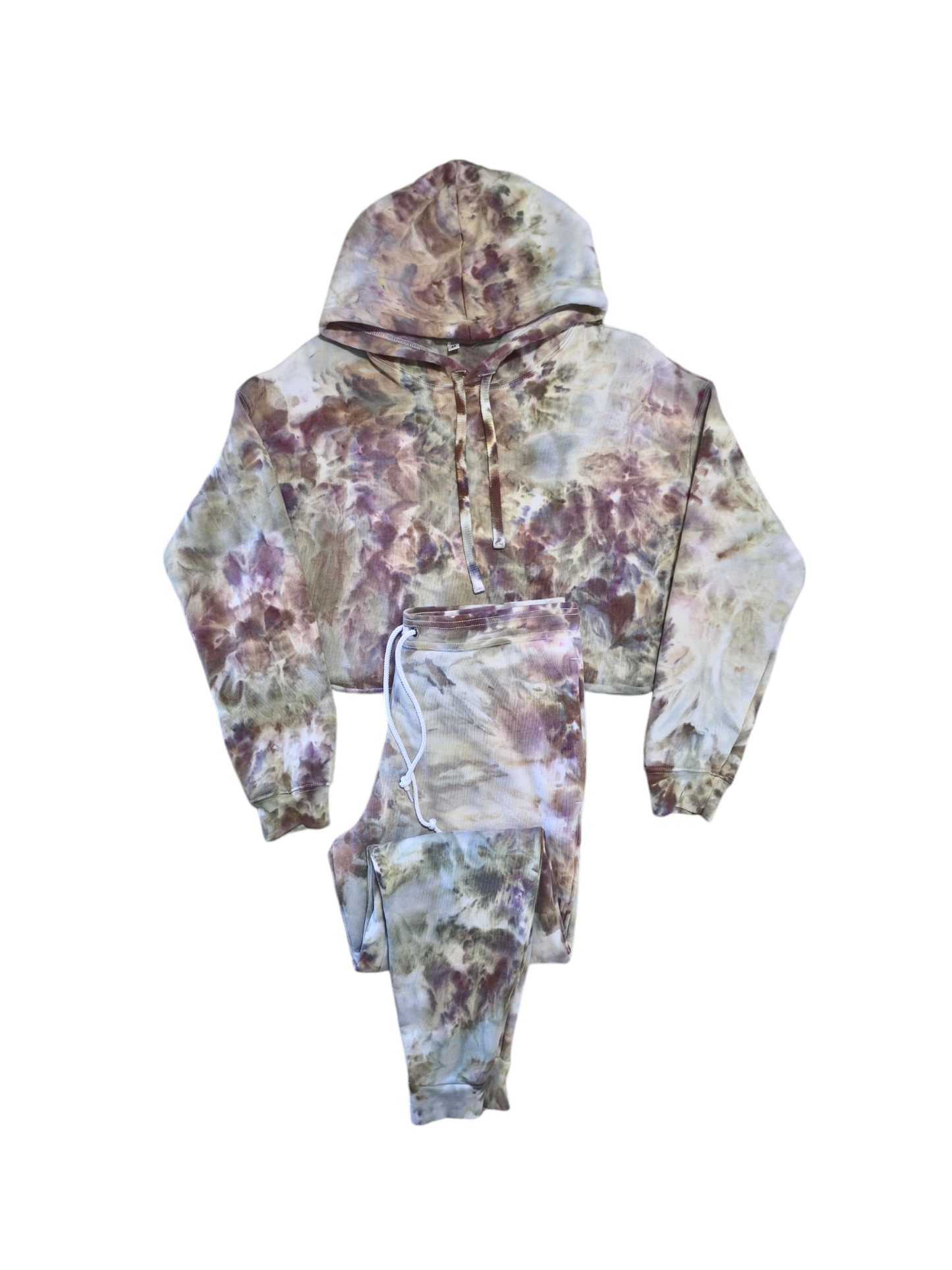 Cropped Hoodie and Joggers, Hand Dyed Women's 2 Piece Fleece Set, Tie Dye Cropped Hoodie and Joggers