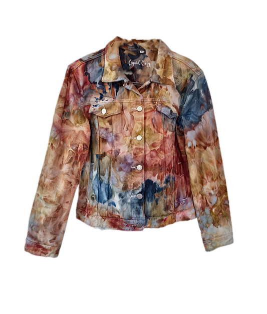 Women's Tie Dye Denim Jacket, Hand Dyed Denim Jacket in Liquid Sunset Storm