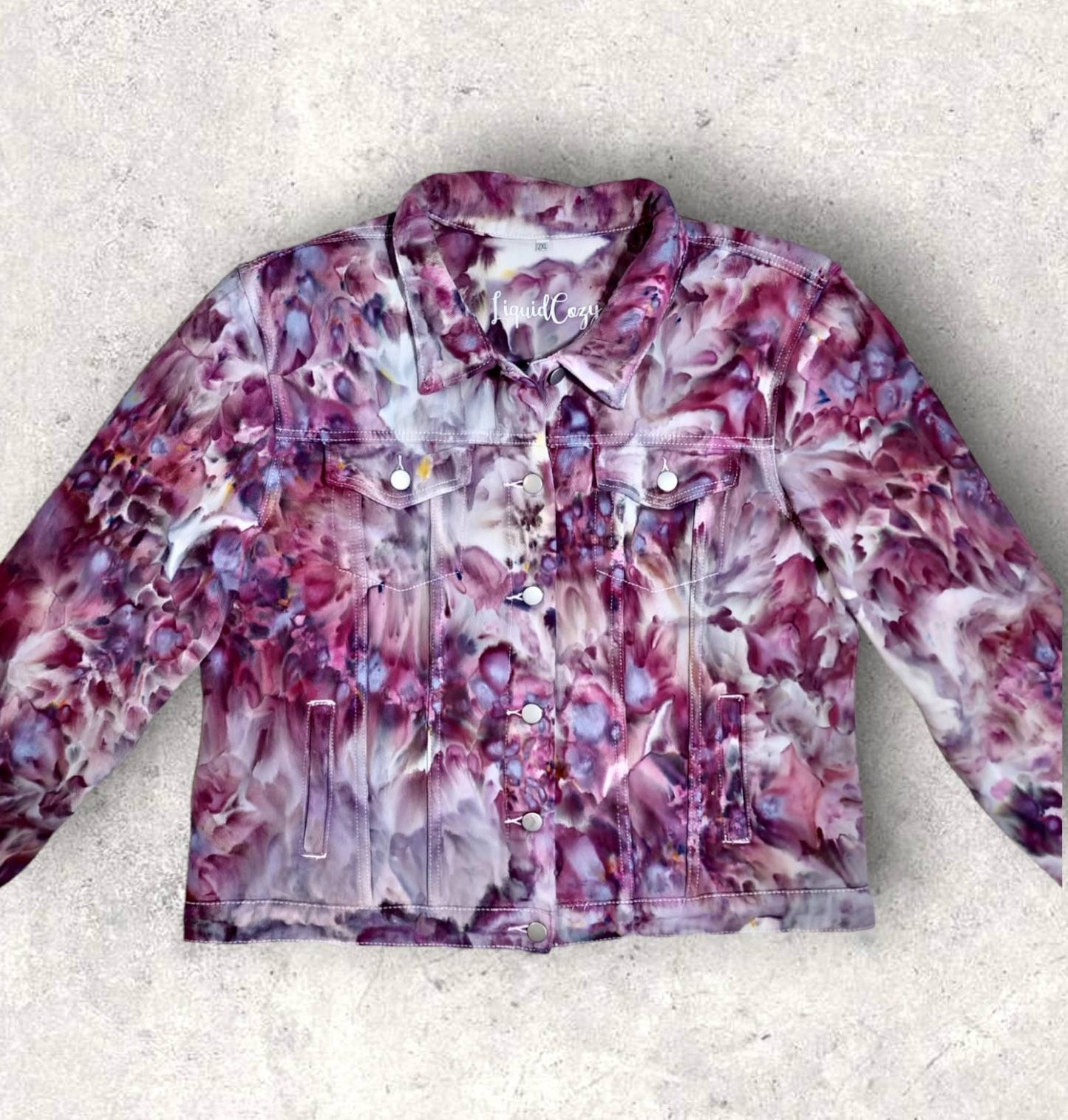 Liquid Lilac Rose Petals Tie Dye Denim Jacket