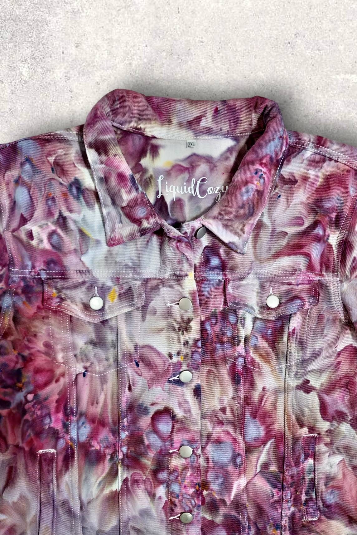 Liquid Lilac Rose Petals Tie Dye Denim Jacket