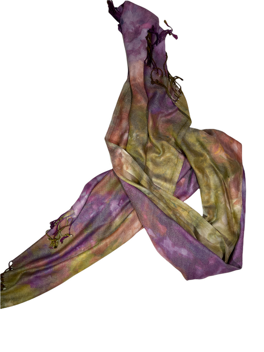 Liquid Sage Orchids Hand Dyed Pashmina Scarf