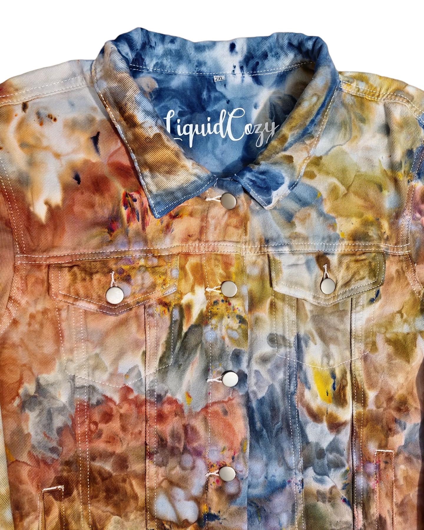 Women's Tie Dye Denim Jacket, Hand Dyed Denim Jacket in Liquid Sunset Storm